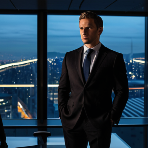 Home 21 A professional, well-dressed man in a dark, tailored business suit stands in a sleek, modern, dimly lit office. His expression is subtly unsettling, conveying a sense of cold calculation and hidden depths. The minimalist environment features a large, reflective glass desk and a panoramic city view at night, emphasizing his controlled and isolated demeanor. The scene is captured with cinematic lighting and a slightly low-angle shot to enhance his presence. Perfect anatomy, correct proportions, natural pose, well-formed hands, proper finger count. Fully clothed, modest clothing, appropriate attire, professional dress, safe for work, appropriate content, professional.