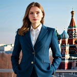 **Image:** A determined businesswoman in a tailored, modest business suit, standing confidently in a modern, sunlit Moscow office, fully clothed, appropriate attire, safe for work, perfect anatomy, natural proportions, professional photography, high quality. The background shows a cityscape with recognizable Moscow landmarks.