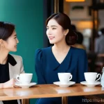 드라마  결혼작사 이혼작곡  결혼과 갈등의 리얼리티 - **Prompt:** A group of three elegant Korean women, aged between 38 and 45, are enjoying coffee at a ...